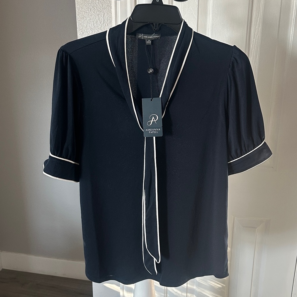 Adrianna Papell Dark Blue Blouse with Light Trim